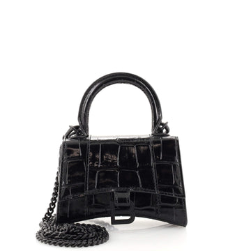 Balenciaga Hourglass Top Handle Bag Crocodile Embossed Leather Mini