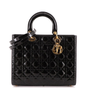 Christian Dior Lady Dior Bag Cannage Quilt Patent Large