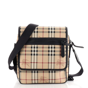 Burberry Front Pocket Flap Messenger Bag Haymarket Coated Canvas Small