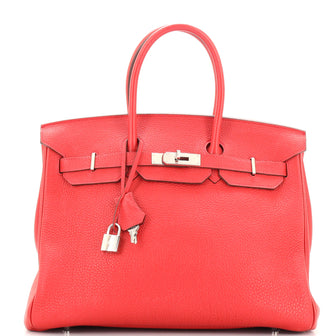 Hermes Birkin Handbag Red Togo with Palladium Hardware 35