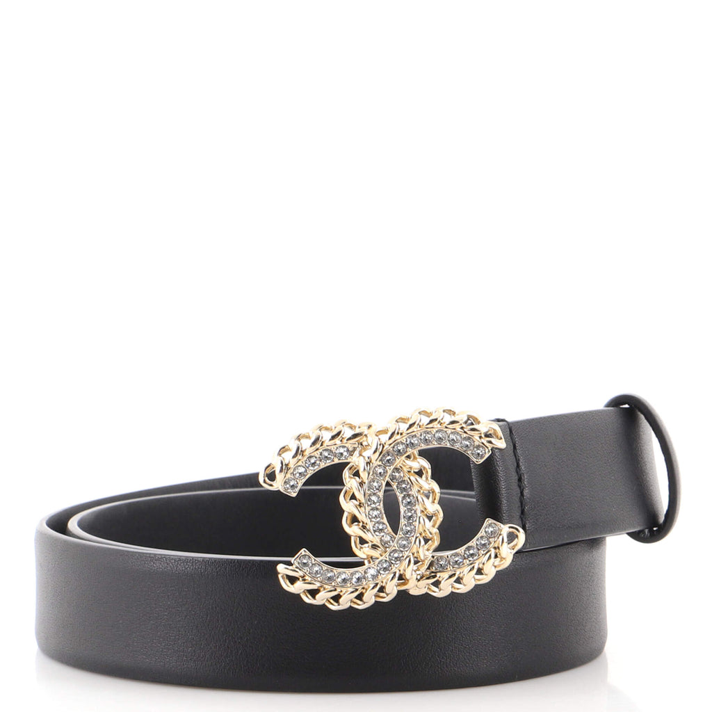 Chanel Chain CC Buckle Belt Leather with Crystal Embellished Metal Black  1890761