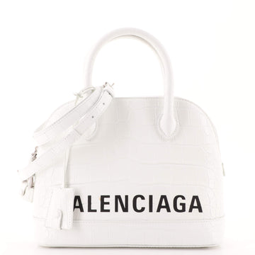 Balenciaga Logo Ville Bag Crocodile Embossed Leather Small