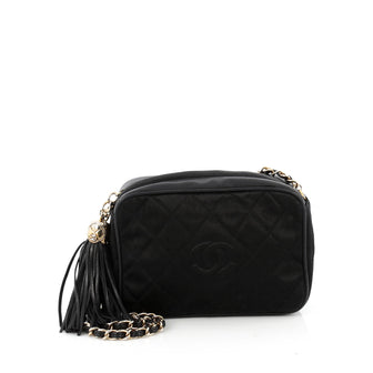 Chanel Vintage Diamond CC Camera Bag Quilted Satin Small Black 1891001