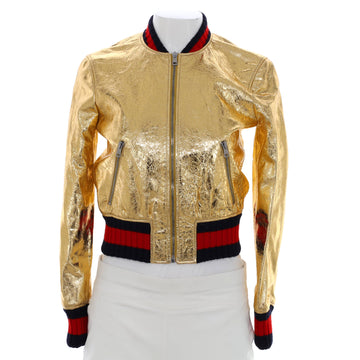 Gucci Women's Bomber Jacket Metallic Leather