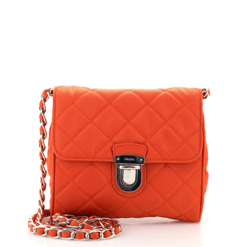 Prada Pushlock Chain Flap Bag Quilted Tessuto Mini