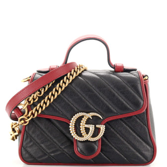 Gucci GG Marmont Top Handle Flap Bag Diagonal Quilted Leather Mini