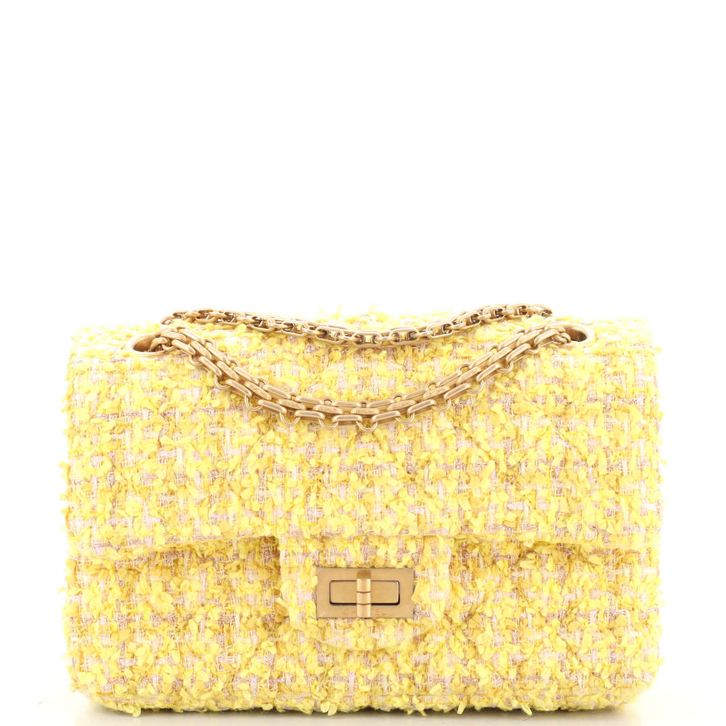 chanel yellow tweed bag
