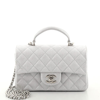 Chanel Classic Single Flap Top Handle Bag Quilted Caviar Mini