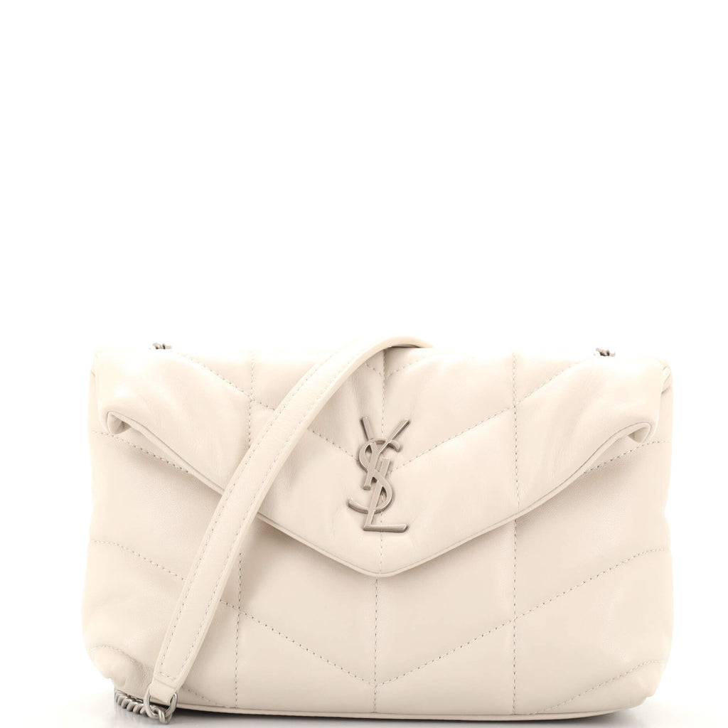 Saint Laurent White Quilted Leather Mini Puffer Toy Flap Bag For