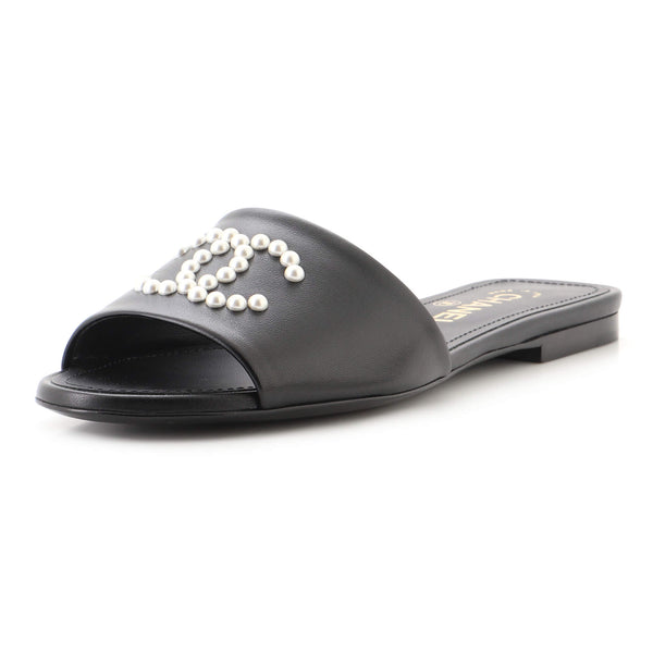 Women's CC Slide Sandals Leather with Faux Pearls