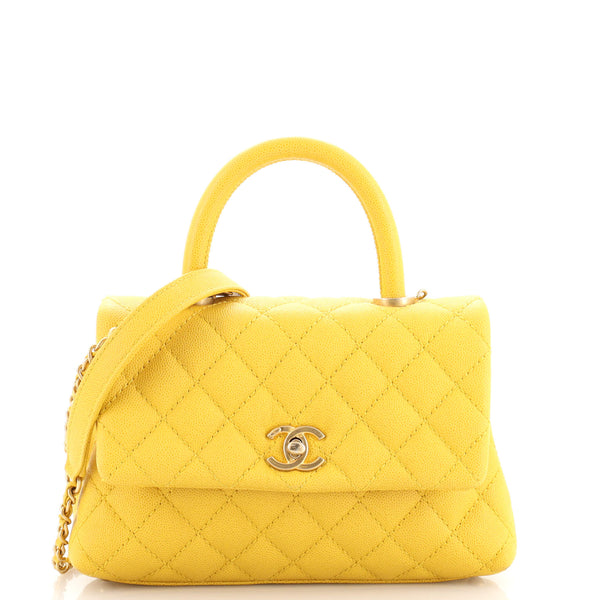 CHANEL Caviar Quilted Mini Coco Handle Flap Yellow 542660