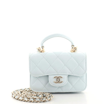 Chanel Top Handle Flap Coin Purse with Chain Quilted Lambskin