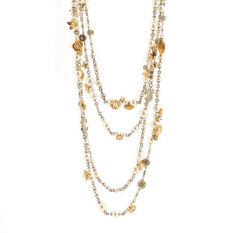 Chanel CC Flower Triple Strand Necklace Metal and Faux Pearls