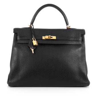 Hermes Kelly Handbag Black Clemence with Gold Hardware 1893801