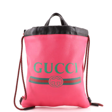 Gucci Logo Drawstring Backpack Printed Leather Medium