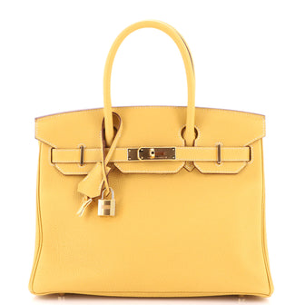 Hermes Birkin Handbag Yellow Togo With Gold Hardware 30