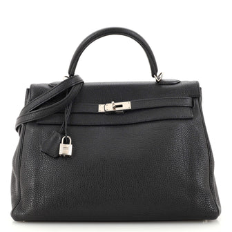 Hermes Kelly Handbag Black Togo with Palladium Hardware 35