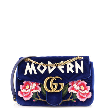 Gucci GG Marmont Flap Bag Embroidered Matelasse Velvet Medium