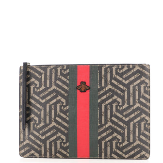 Gucci Bee Web Zipped Pouch Caleido GG Coated Canvas Medium