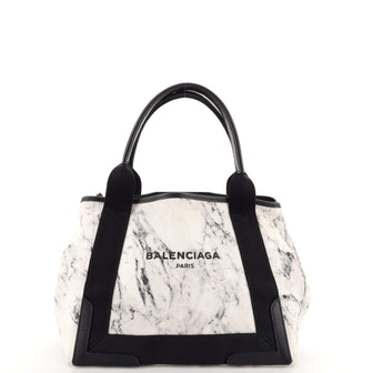 Balenciaga Navy Cabas Printed Canvas Small