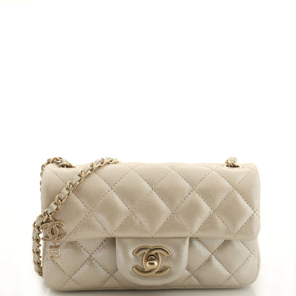 Chanel Crystal Dice Classic Single Flap Bag Quilted Iridescent Calfskin  Extra Mini Metallic 1893986