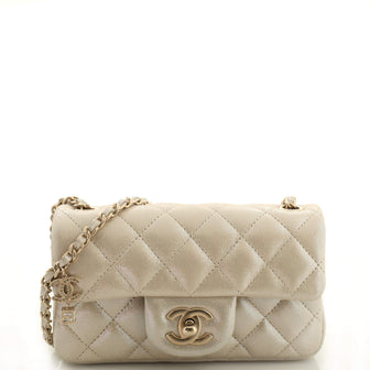 Chanel Crystal Dice Classic Single Flap Bag Quilted Iridescent Calfskin Extra Mini