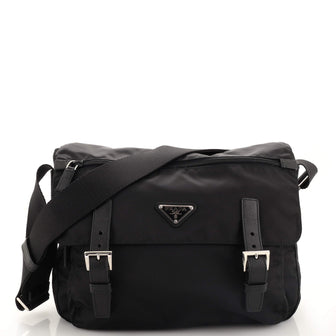 Prada Double Buckle Flap Messenger Bag Tessuto Large