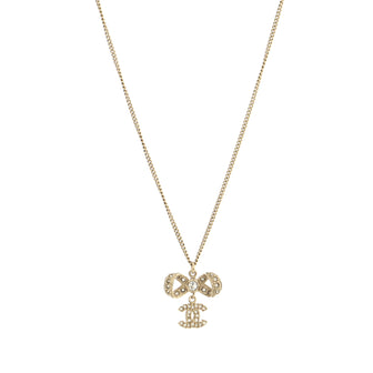 Chanel CC Bow Drop Pendant Necklace Metal with Crystals