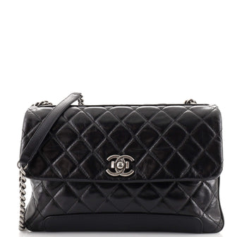Chanel Aged Chain Compartment Messenger Bag Quilted Glazed Calfskin Medium