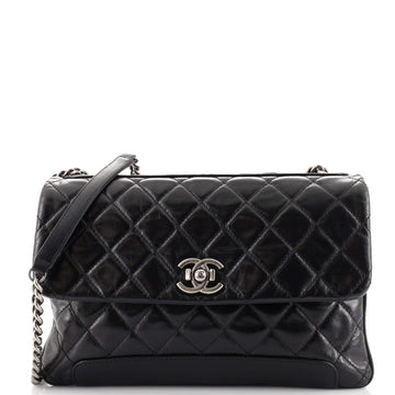 Chanel Aged Chain Compartment Messenger Bag Quilted Glazed Calfskin Medium