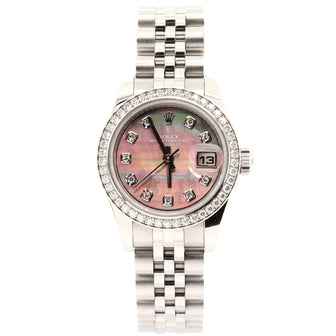 Rolex Oyster Perpetual Datejust Automatic Watch Stainless Steel and White Gold with Diamond Bezel and Markers and Mother of Pearl 26