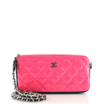 Chanel Double Zip Clutch with Chain Quilted Patent