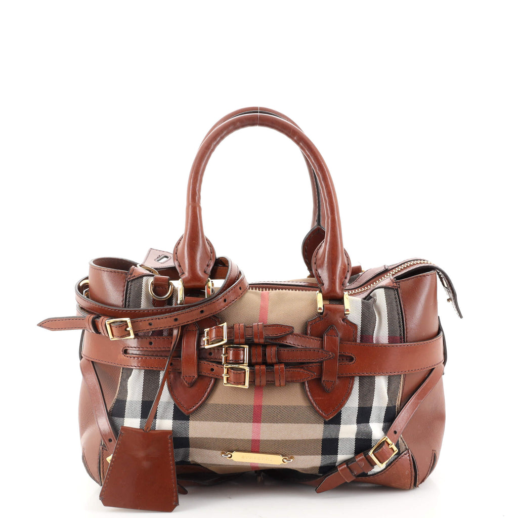 Burberry Bridle Lynher Tote House Check Canvas - Brown Leather