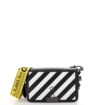 Off White Binder Clip Flap Bag Striped Leather Mini