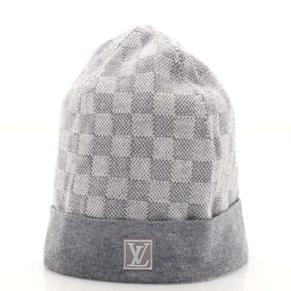 Louis Vuitton Grey/Black Damier Wool Beanie Hat - Yoogi's Closet