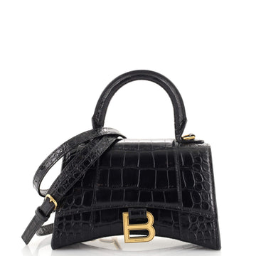 Balenciaga Hourglass Top Handle Bag Crocodile Embossed Leather XS