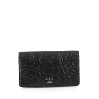 Chanel Bi-Fold Wallet Camellia Lambskin Long Black 1895401