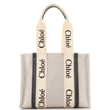 Chloe Woody Tote Canvas with Leather Medium
