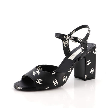 Chanel Women's All-Over CC Heel Sandals Printed Leather