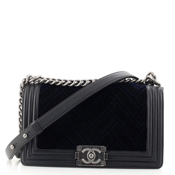 Chanel Boy Flap Bag Chevron Patchwork Velvet with Calfskin Old Medium