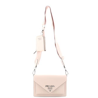 Prada Envelope Flap Bag with Nylon Strap Saffiano with City Calf Mini