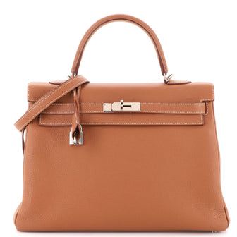 Hermes Kelly Handbag Brown Togo with Palladium Hardware 35
