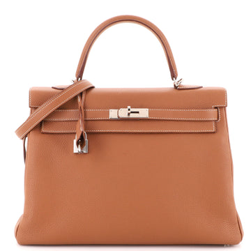 Hermes Kelly Handbag Brown Togo with Palladium Hardware 35
