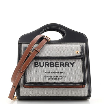 Burberry Logo Pocket Tote Canvas with Leather Mini