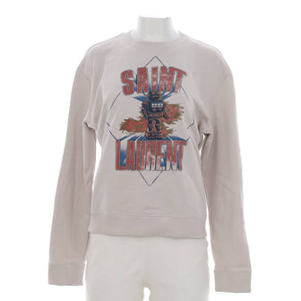 Saint Laurent Women's Graphic Crew Neck Sweater Printed Cotton