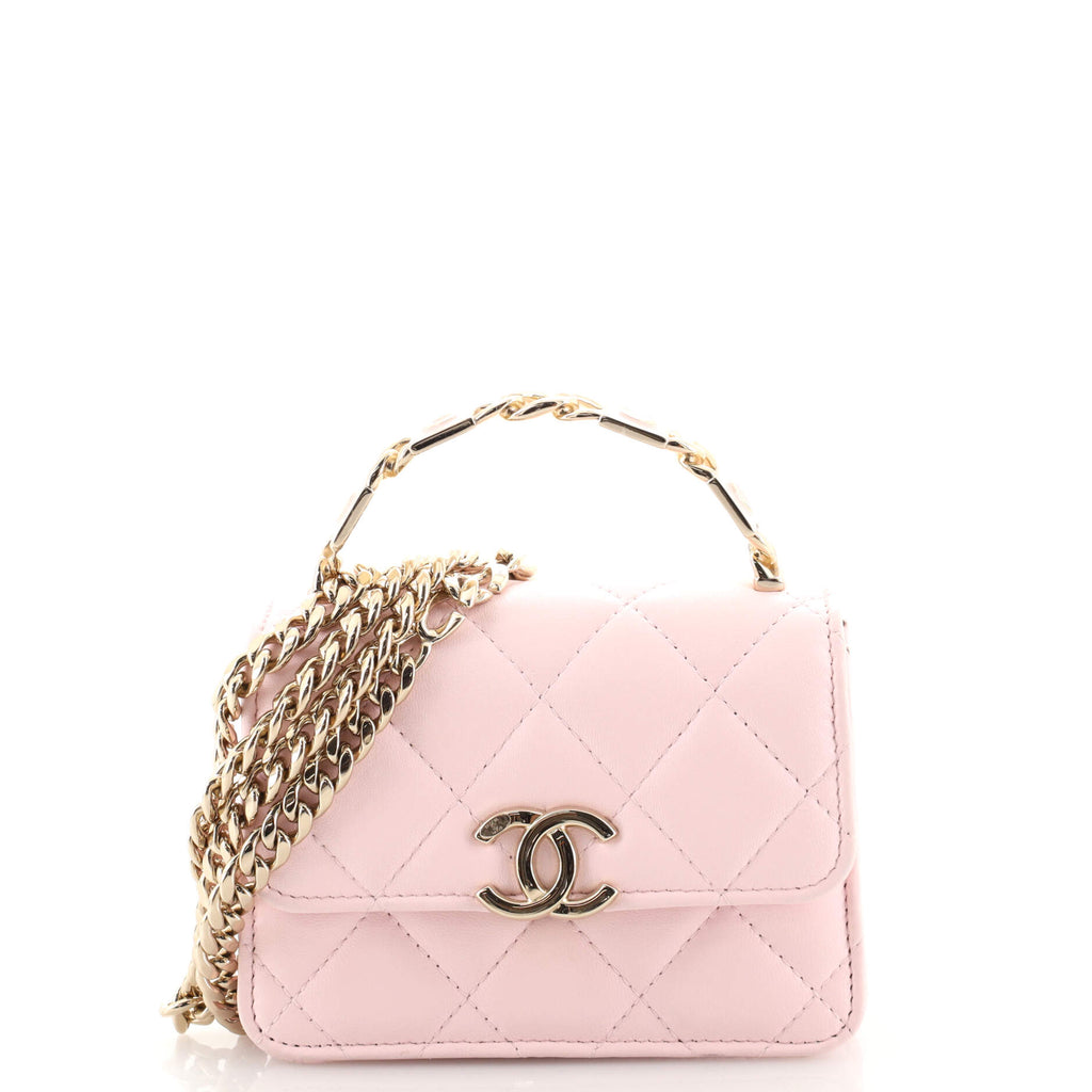 Chanel Coco Enamel Top Handle Flap Clutch with Chain Quilted Lambskin Pink  1896791