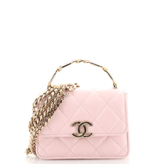 Chanel Coco Enamel Top Handle Flap Clutch with Chain Quilted Lambskin