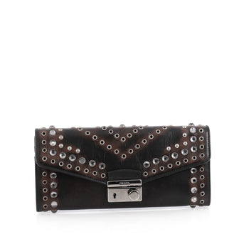 Prada Wallet Crossbody Studded Leather Brown
