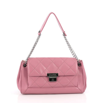 Chanel Accordion Push Lock Flap Bag Quilted Leather Medium Pink 1897101
