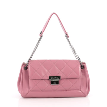 Chanel Accordion Push Lock Flap Bag Quilted Leather Medium Pink 1897101